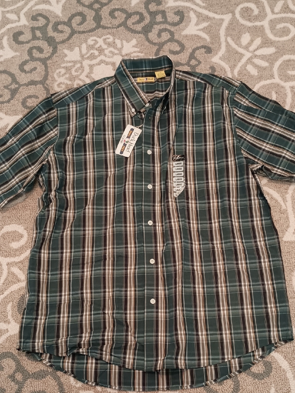 Duck Head Dark Green Plaid Short-Sleeve Button-Down Shirt